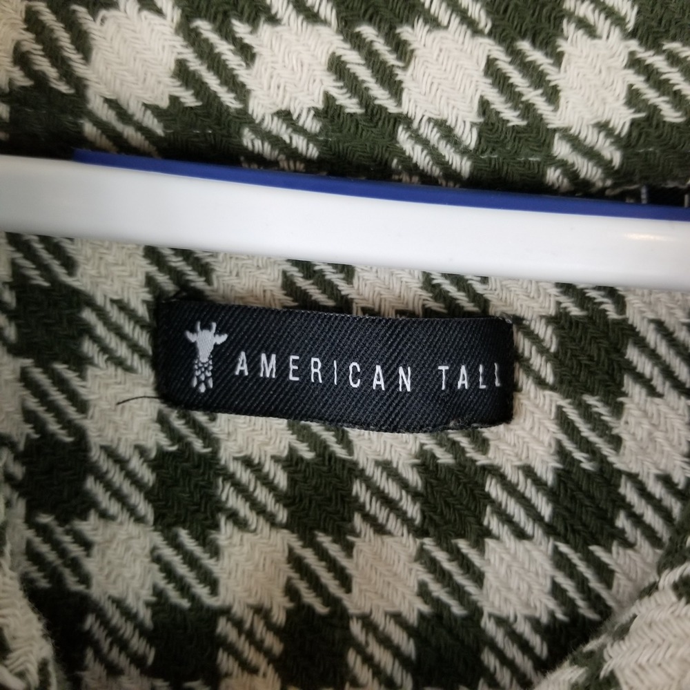 American Tall Mens Large Tall Olive Green Houndstooth Flannel Shirt AM-BS-10821 - Picture 2 of 10